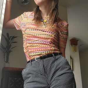 Circus By Sam Edelman Multicolor Checkered Short Sleeve Top Size Small